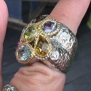 925 Sima K Chunky Gemstone Hammered Ring